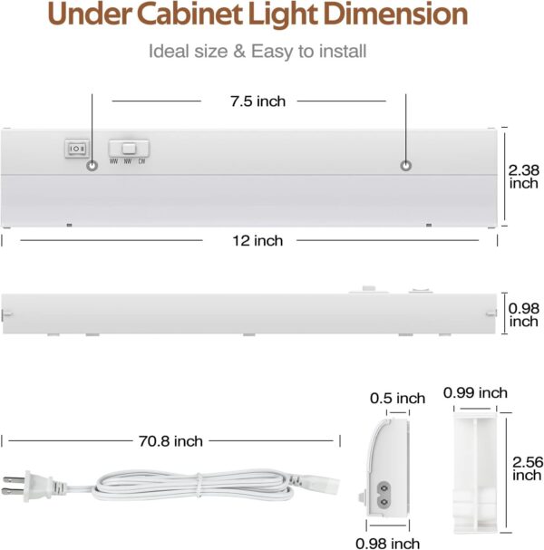 led Under Cabinet Task Lighting for Kitchen Plug-in Closet Light dimmable Under Cabinet Light 3 Color 3000K/4000K/5000K for Kitchen Garage Counter/Sink Area 12 inch - Image 3