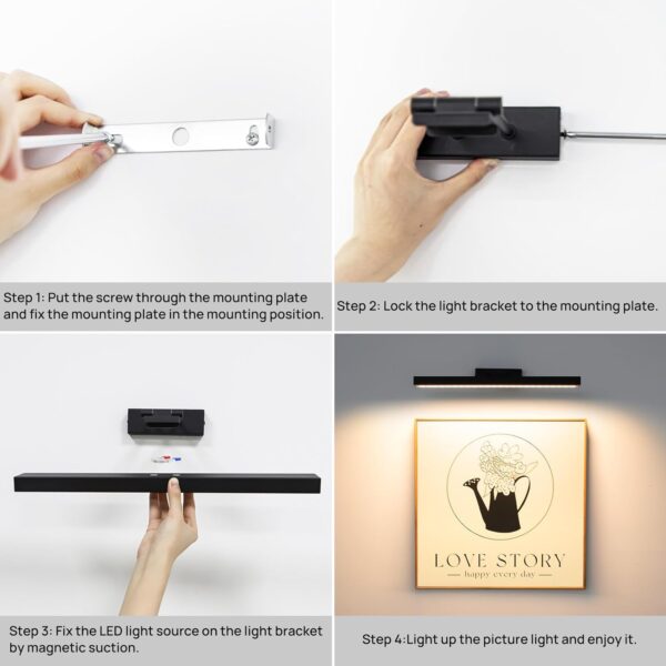 2PCS Picture Light Battery Operated, 16in Wireless Art Light for Paintings CCT Dimmable Recharging Battery Picture Light with Remote Control for Gallery Dartboard Bedroom Bathroom - Image 3