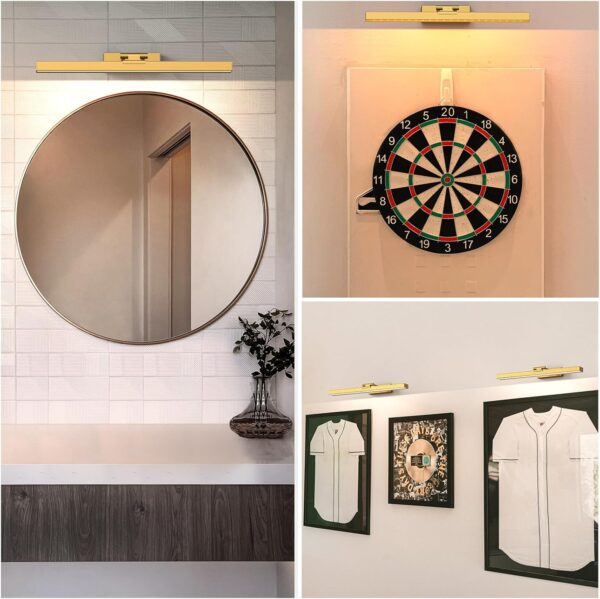 2PCS Picture Light Battery Operated, 16in Wireless Art Light for Paintings CCT Dimmable Recharging Battery Picture Light with Remote Control for Gallery Dartboard Bedroom Bathroom Gold - Image 9