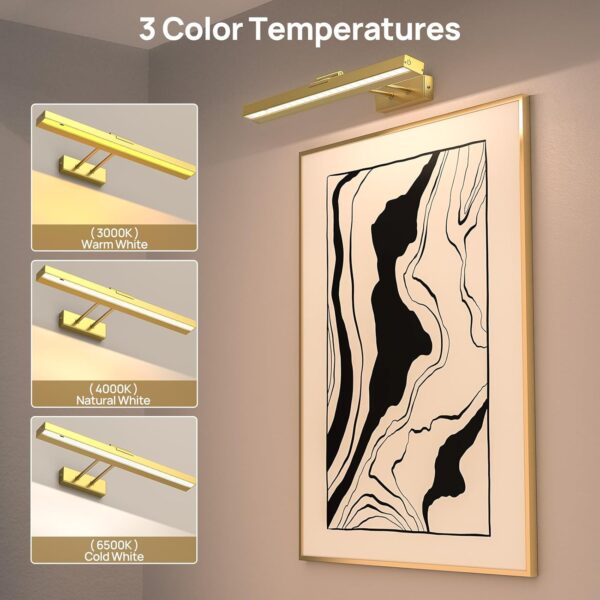 Picture Light Battery Operated, 16in Wireless Art Light for Paintings CCT Dimmable Recharging Battery Picture Light with Remote Control for Gallery Dartboard Art Bedroom Bathroom - Image 3