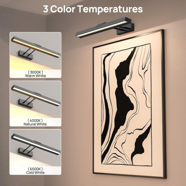 Picture Light Battery Operated, 16in Wireless Art Light for Paintings CCT Dimmable Recharging Battery Picture Light with Remote Control for Gallery Dartboard Art Bedroom Bathroom - Image 4