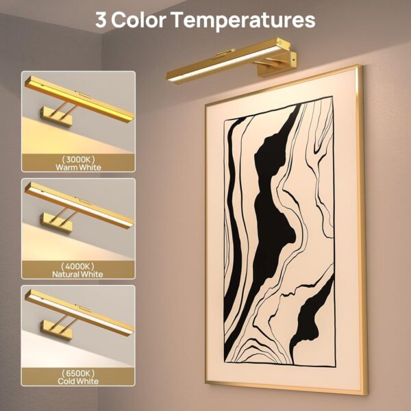 2PCS Picture Light Battery Operated, 16in Wireless Art Light for Paintings CCT Dimmable Recharging Battery Picture Light with Remote Control for Gallery Dartboard Bedroom Bathroom Gold - Image 5