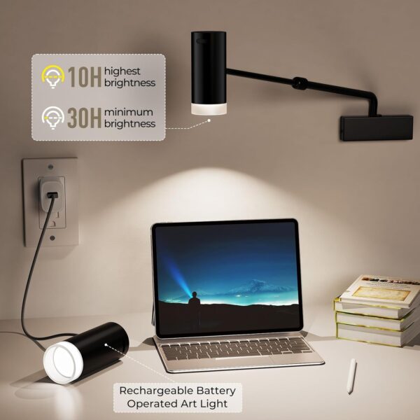 Battery Operated Picture Light, Adjustable Length Wireless Art Light for Paintings CCT Dimmable Rechargeable Picture Light with Remote Control for Gallery Reading Dartboard Bathroom - Image 2