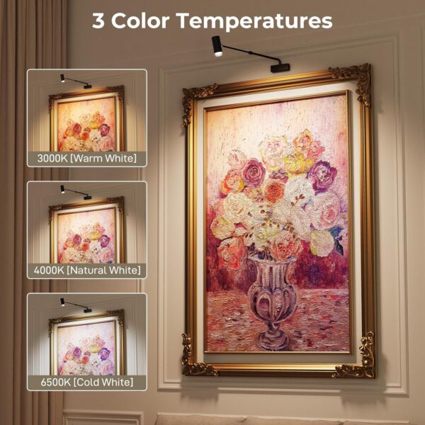Battery Operated Picture Light, Adjustable Length Wireless Art Light for Paintings CCT Dimmable Rechargeable Picture Light with Remote Control for Gallery Reading Dartboard Bathroom - Image 5